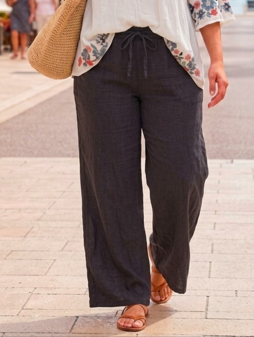 Wide Leg Black Women's Drawstring Pants Plus Size XXL NWOT